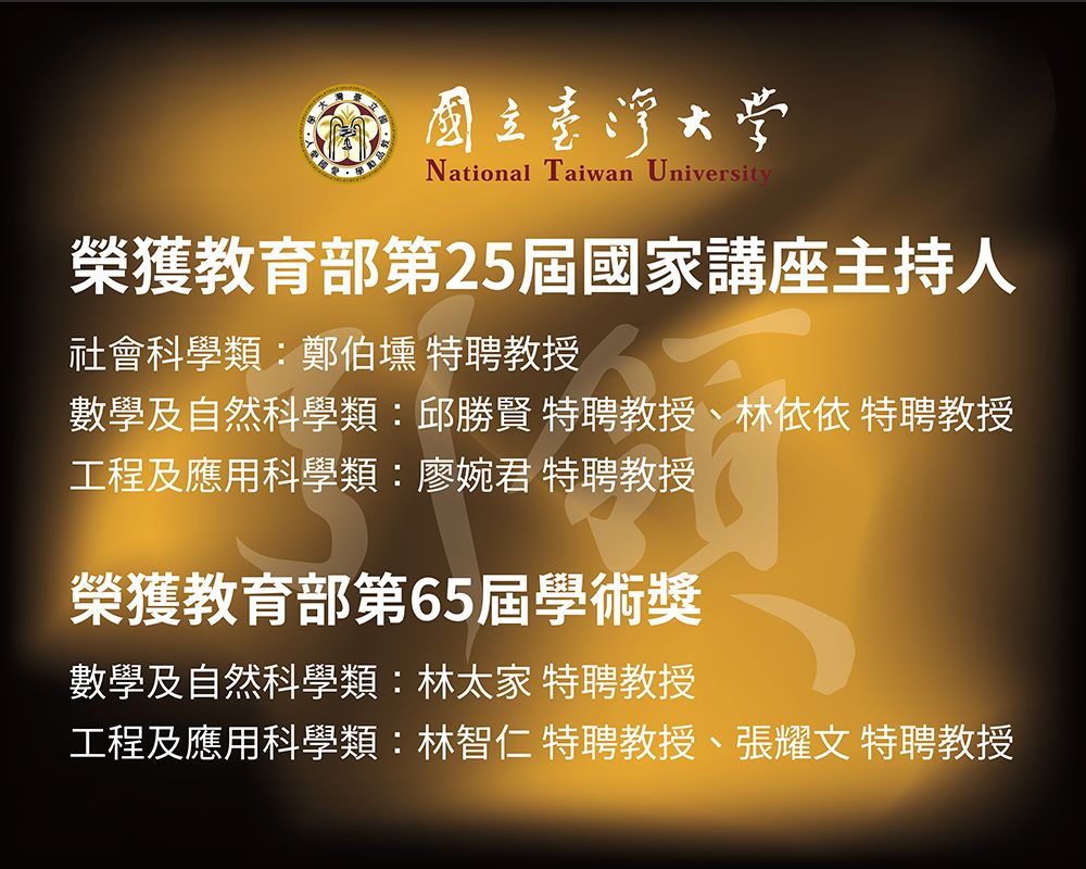 賀本校師長獲得國家講座主持人及學術獎肯定-封面圖